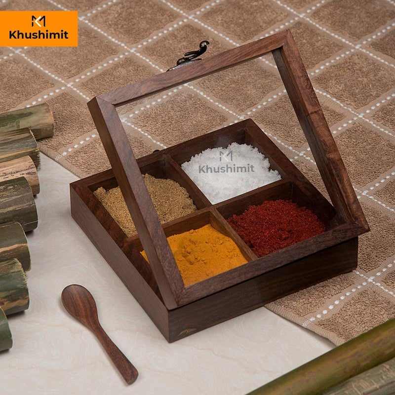 Khushimit Pure Sheesham Wooden Table Top Mouth Freshener Mukhwas Box For Dinning Table Antique Look Explore Your Kitchen with Nature - Image 3