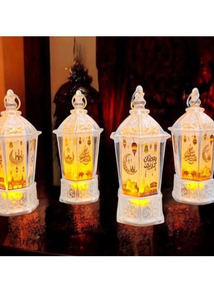 فانوس رمضان مضئ مزود بحامل للديكور شكل عصري وخامات عالية الجودة اضاءة ملونة وصور رمضانية وعبارات (شفاف 1 ) طول ١٠ سم  - Image 1