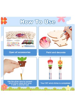 Excefore Wind Chime Craft Set, 12 Pack Flower Wind Chime Craft for Kids Make You Own Flower Wind Chimes Ornaments DIY Coloring Wooden Art and Craft for Spring Summer Art Activities Birthday Decorations  - Image 3