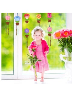 Excefore Wind Chime Craft Set, 12 Pack Flower Wind Chime Craft for Kids Make You Own Flower Wind Chimes Ornaments DIY Coloring Wooden Art and Craft for Spring Summer Art Activities Birthday Decorations  - Image 4