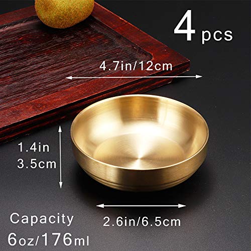 Roucerlin 4 PCS 6 OZ Small Double Deck Stainless Steel Sauce Dish, Round Condiment Tray, Mini Sauce Plate, Sushi Dipping Bowls, Condiment Dish for Restaurant, Home (4 PCS) - Image 2