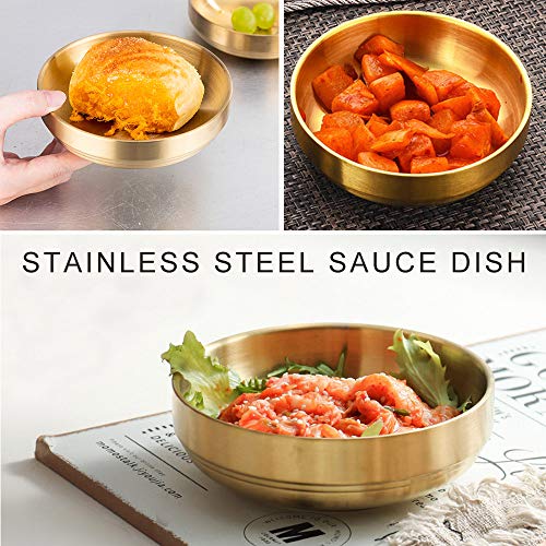 Roucerlin 4 PCS 6 OZ Small Double Deck Stainless Steel Sauce Dish, Round Condiment Tray, Mini Sauce Plate, Sushi Dipping Bowls, Condiment Dish for Restaurant, Home (4 PCS) - Image 4