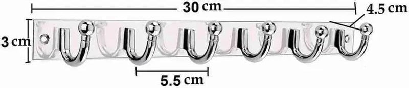 Stainless Steel Wall-Mounted Clothes Hook Rail, 6 Hooks, Pack of 3 - Image 3