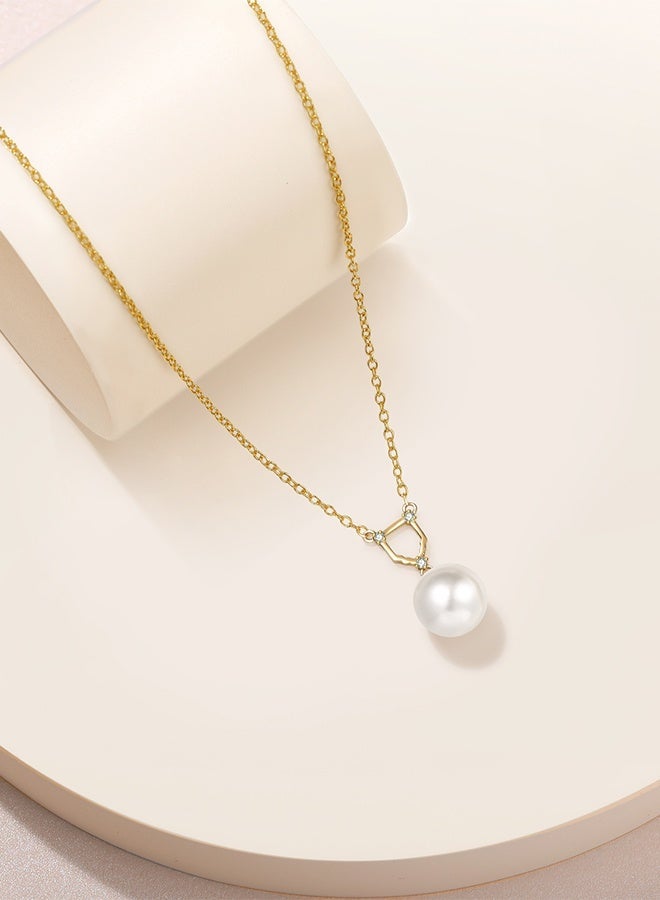Moonmory 18K Gold Plated 925 Silver Pearl Pendant Necklace For Women, Original Design Door Frame Islamic Inspired Pearl Necklace With White Zircon, Valentine's Day Ramadan Mother's Day Gifts - Image 5