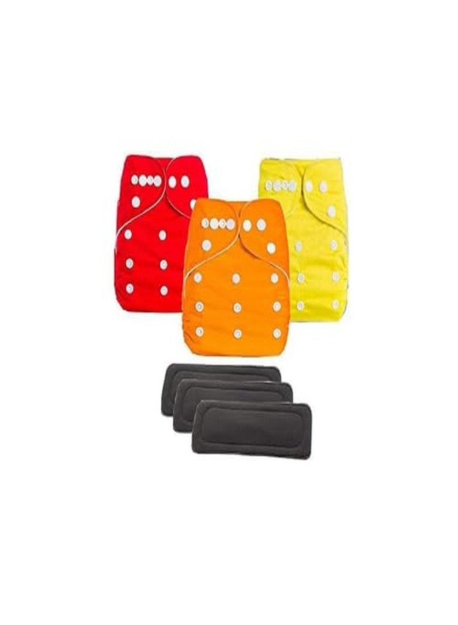 Laee cute “Reusable Baby Cloth Diapers with Inserts | Washable, Adjustable & Eco-Friendly Nappy Pants for Boys & Girls” (red+orange+yellow) - Image 1