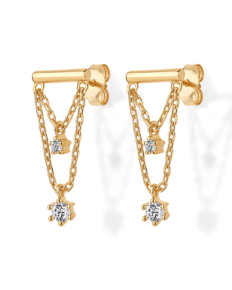 PAVOI 14K Yellow Gold Plated 925 Sterling Silver Posts Bar Drape Chain Earrings for Women - Cubic Zirconia Dangle Studs - Chain Drop Dangle Earrings - Image 3