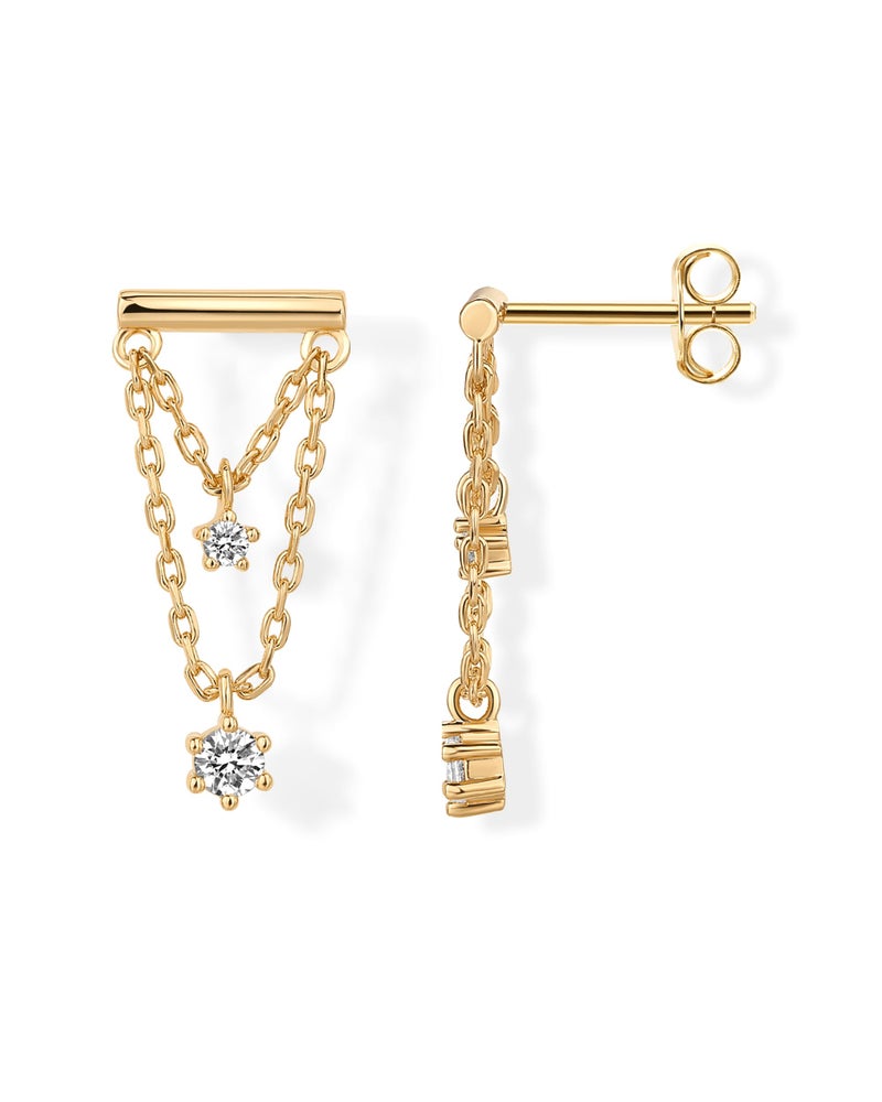 PAVOI 14K Yellow Gold Plated 925 Sterling Silver Posts Bar Drape Chain Earrings for Women - Cubic Zirconia Dangle Studs - Chain Drop Dangle Earrings - Image 1