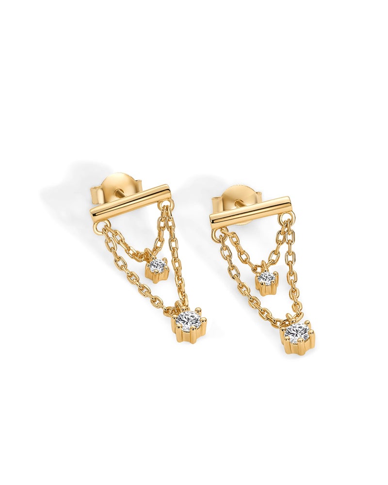 PAVOI 14K Yellow Gold Plated 925 Sterling Silver Posts Bar Drape Chain Earrings for Women - Cubic Zirconia Dangle Studs - Chain Drop Dangle Earrings - Image 5