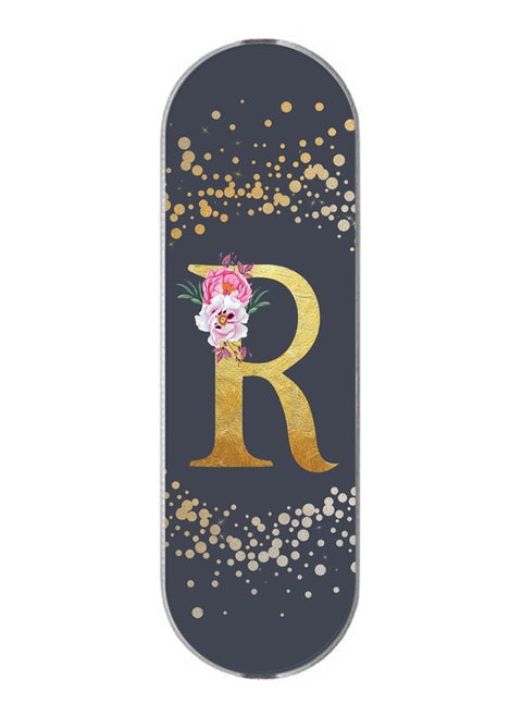 3-In-1 Universal Mobile Phone Grip Holder- Custom Monogram Initial Letter Floral Pattern Alphabet - R (Grey)