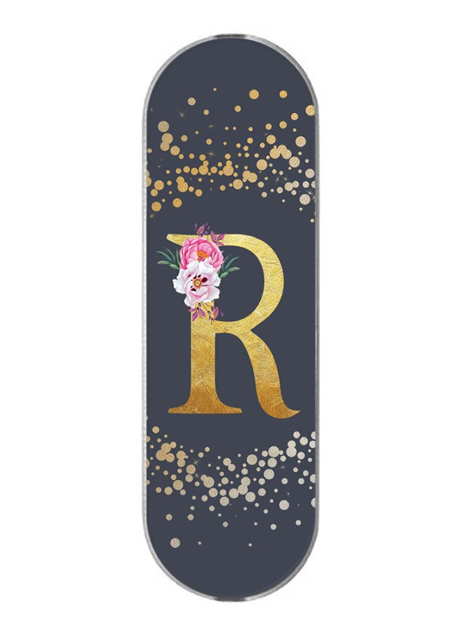 3-In-1 Universal Mobile Phone Grip Holder- Custom Monogram Initial Letter Floral Pattern Alphabet - R (Grey)