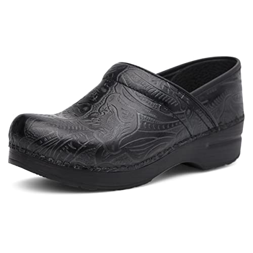 Dansko Women’s Professional Slip-On Clogs –Rocker Sole and Arch Support for Comfort-Ideal for Nursing, Food Service, Healthcare Black Tooled 11.5-12 M US - Image 1