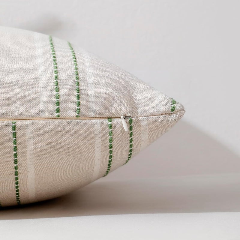 Hckot Spring Throw Pillow Covers 16x16 Set of 2 Grass Green Pillow Covers Farmhouse Decorative Pillows Textured Linen Square Cushion Covers for Sofa Couch Bed Living Room Decor(Grass Green) - Image 3