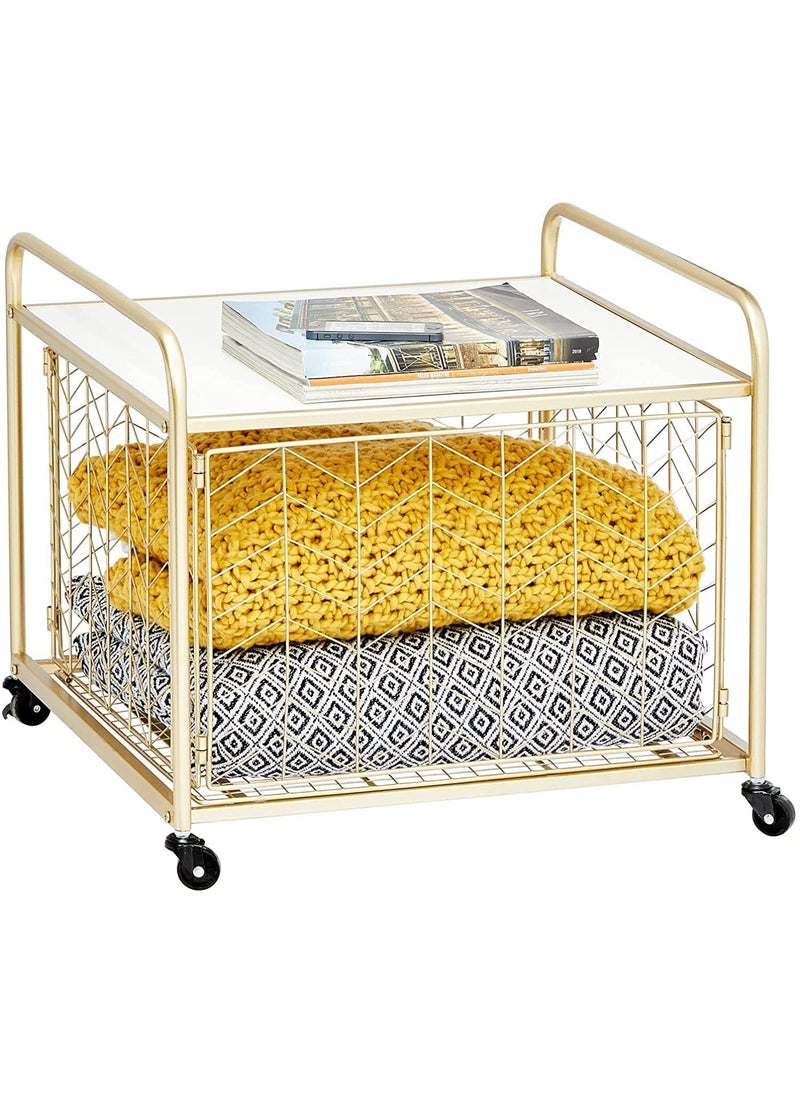 Generic - INDIAN DECOR® 36500 Classic Steel 2-Tier Storage Stand for Mini Fridge, Rolling Cart with Easy-Grip Handles, Chevron Wire Sliding Drawer Basket, Metal Frame, Swivel Rotating Wheels - Image 1
