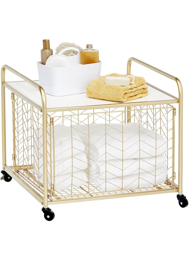 Generic - INDIAN DECOR® 36500 Classic Steel 2-Tier Storage Stand for Mini Fridge, Rolling Cart with Easy-Grip Handles, Chevron Wire Sliding Drawer Basket, Metal Frame, Swivel Rotating Wheels - Image 1