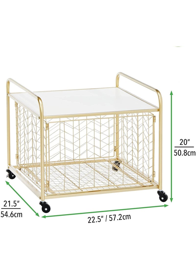 Generic - INDIAN DECOR® 36500 Classic Steel 2-Tier Storage Stand for Mini Fridge, Rolling Cart with Easy-Grip Handles, Chevron Wire Sliding Drawer Basket, Metal Frame, Swivel Rotating Wheels - Image 1