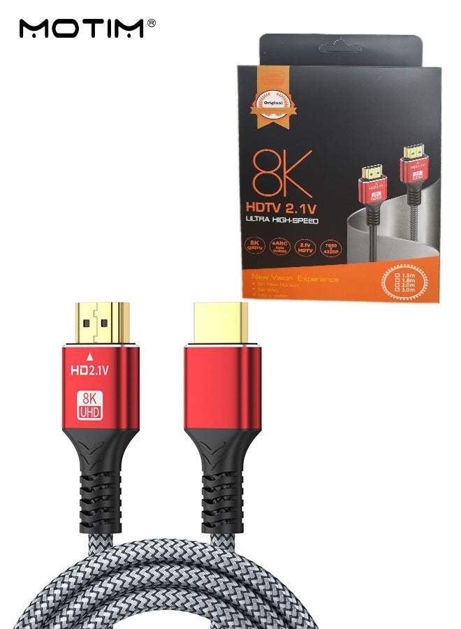 موتيم كابل HDMI 8K 2M، 2.1 48Gbps عالي السرعة 8K@60Hz  4K/120fps، كابل فيديو HDMI إلى HDMI كابل HDMI Ultra HD مضفر متوافق مع PS5/4 Switch Xbox PC Laptop - Image 1