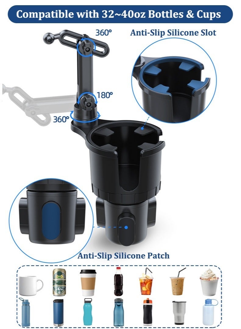 ثمانية فيبيهاوس حامل هاتف للسيارة، حامل هاتف محمول للسيارة 2 في 1 قابل للتعديل 360 درجة، حامل هاتف للسيارة مع قاعدة حامل أكواب، متوافق مع معظم الهواتف الذكية والأكواب، حامل أكواب عالمي مع حامل هاتف ذو ذراع طويل للسيارة، أسود - Image 4