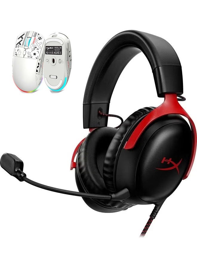 السحابة الثالثة - سماعة الألعاب السلكية (النسخة الصينية) ، الكمبيوتر الشخصي ، PS5 ، سلسلة Xbox X S ، برامج تشغيل زاوية 53 ملم ، DTS ، رغوة الذاكرة ، إطار دائم ، ميكروفون 10 ملم فائق الوضوح ، USB-C ، USB-A ، 3.5 ملم - أسود / أحمر - Image 1