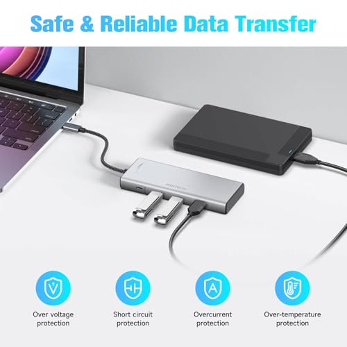 RSHTECH 5-in-1 USB C Hub with M.2 NVMe/SATA SSD Enclosure, 10Gbps USB Data Ports (1A + 2C) and 100W Power Delivery, Aluminum USB-C Dock Dongle for MacBook, Laptops and More - Image 4