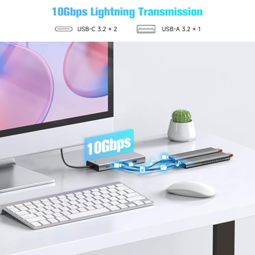 RSHTECH 5-in-1 USB C Hub with M.2 NVMe/SATA SSD Enclosure, 10Gbps USB Data Ports (1A + 2C) and 100W Power Delivery, Aluminum USB-C Dock Dongle for MacBook, Laptops and More - Image 3