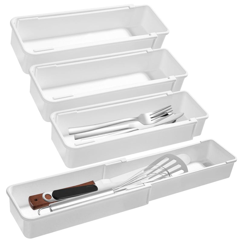 NIOIPXA Drawer Organizers SetExpandable Drawer Organizer TraysDrawer Organizer Bins for BedroomBathroom Kitchen Office White4pack