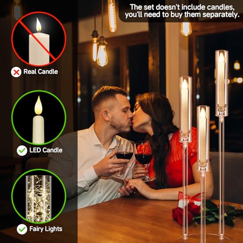Cherocito 6 Set 3 Arms Acrylic Candelabra Centerpieces for Wedding Table Decorations,30.7" Clear Candlesticks Holder with Acrylic Shade for Valentine's Day Dinner Party Fireplace Decor Fit LED Candle - Image 4