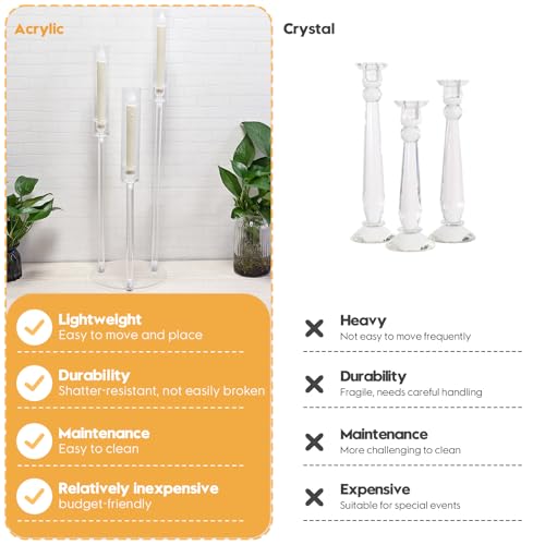Cherocito 6 Set 3 Arms Acrylic Candelabra Centerpieces for Wedding Table Decorations,30.7" Clear Candlesticks Holder with Acrylic Shade for Valentine's Day Dinner Party Fireplace Decor Fit LED Candle - Image 3