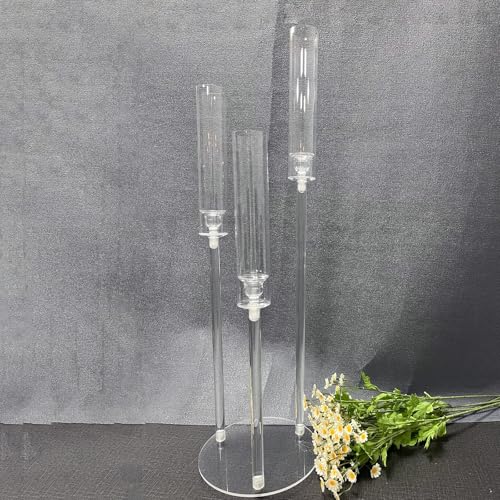Cherocito 6 Set 3 Arms Acrylic Candelabra Centerpieces for Wedding Table Decorations,30.7" Clear Candlesticks Holder with Acrylic Shade for Valentine's Day Dinner Party Fireplace Decor Fit LED Candle - Image 5
