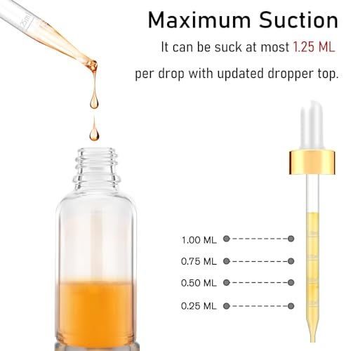 Bumobum Glass Bottle with Dropper, 4 oz Clear Golden Cap Eye Dropper Bottle for Essential Oils with Labels and Funnel, 2 Pcs Empty Tincture Bottles with Unbreakable Plastic Eye Dropper with Measurements - Image 3