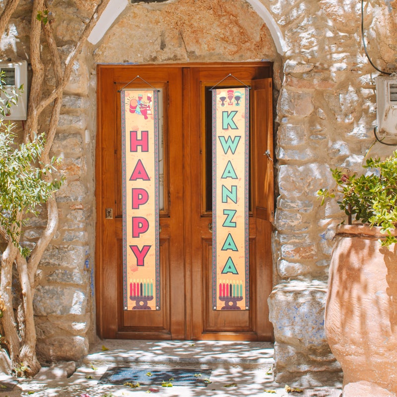 2Pcs Kwanzaa Door Curtains Kwanzaa Door Couplets Indoor Outdoor Hanging Banners - Image 2