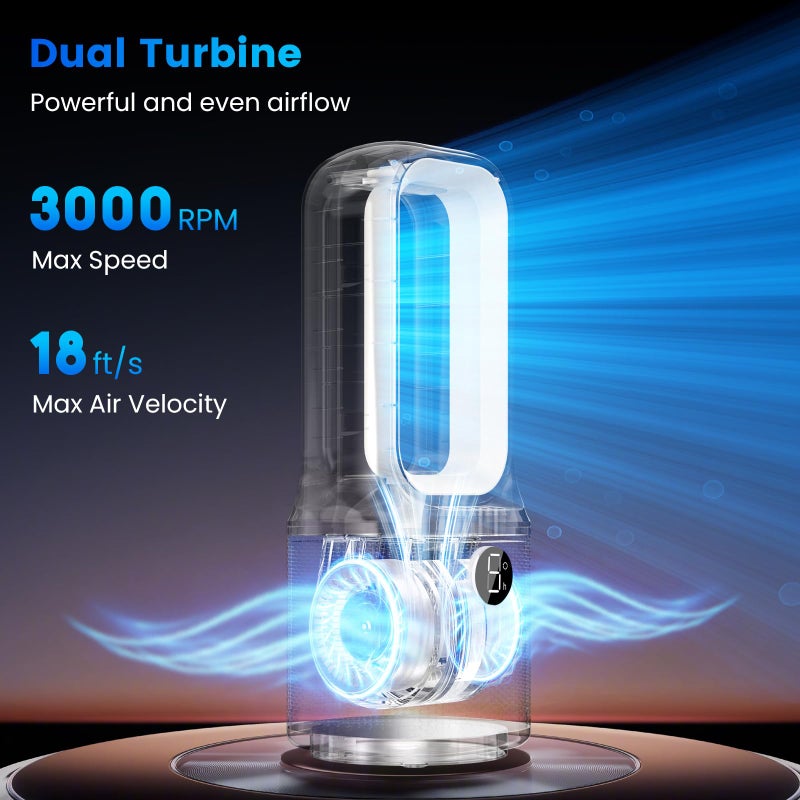 Misby Desk Fans Small Quiet, 13 Inch Bladeless Table Fan, 5 Speeds for Powerful Airflow, 70Â° Oscillating Fan with Night Light and Timer, Desktop Cooling Fan for Bedroom, Office, Nightstand - Image 4