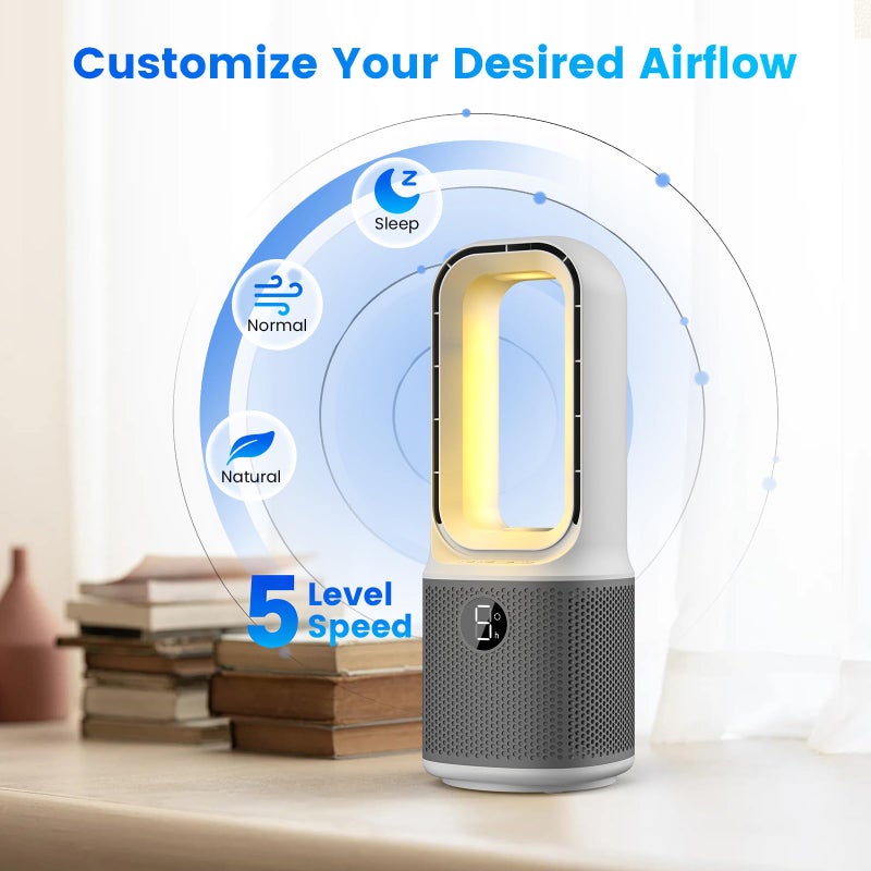 Misby Desk Fans Small Quiet, 13 Inch Bladeless Table Fan, 5 Speeds for Powerful Airflow, 70Â° Oscillating Fan with Night Light and Timer, Desktop Cooling Fan for Bedroom, Office, Nightstand - Image 2
