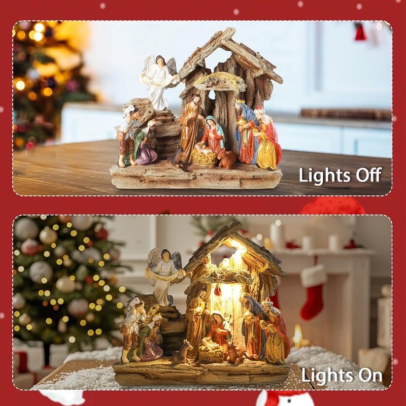 CHONSUN Nativity Sets 9.8 Inch Christmas Village Manger Nativity Scene Indoor Baby Jesus Christmas Decorations Tabletop Scenes Figures Set Christmas Ornaments - Image 5