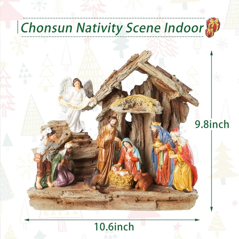 CHONSUN Nativity Sets 9.8 Inch Christmas Village Manger Nativity Scene Indoor Baby Jesus Christmas Decorations Tabletop Scenes Figures Set Christmas Ornaments - Image 2