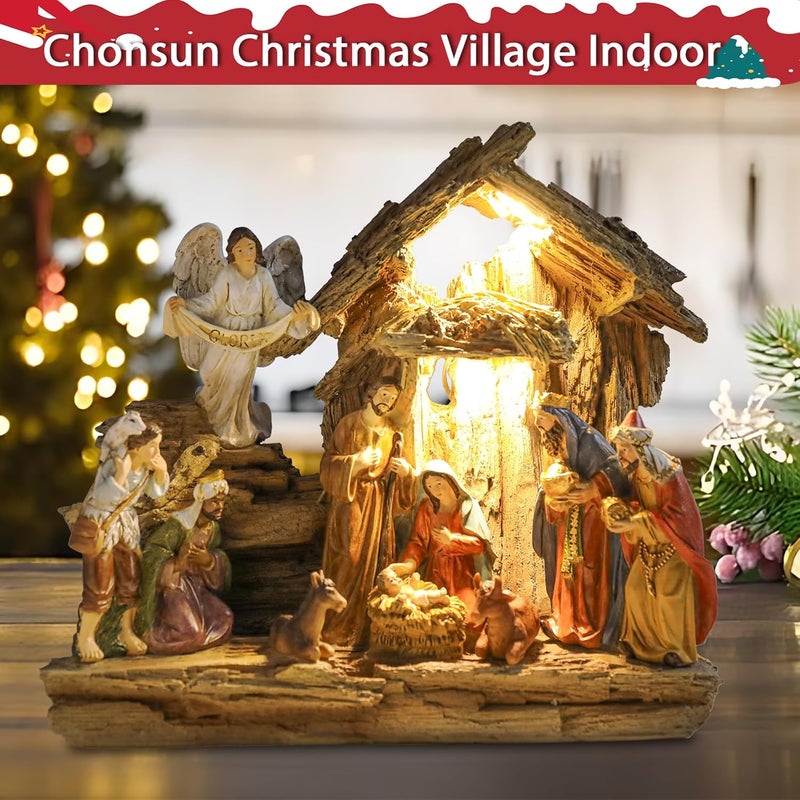 CHONSUN Nativity Sets 9.8 Inch Christmas Village Manger Nativity Scene Indoor Baby Jesus Christmas Decorations Tabletop Scenes Figures Set Christmas Ornaments - Image 4