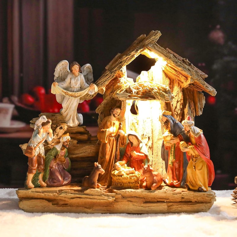 CHONSUN Nativity Sets 9.8 Inch Christmas Village Manger Nativity Scene Indoor Baby Jesus Christmas Decorations Tabletop Scenes Figures Set Christmas Ornaments - Image 1