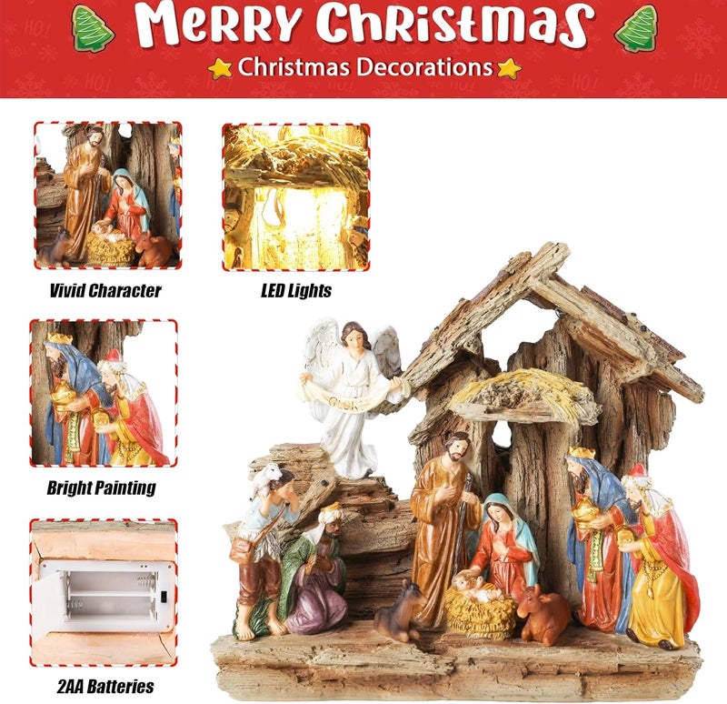 CHONSUN Nativity Sets 9.8 Inch Christmas Village Manger Nativity Scene Indoor Baby Jesus Christmas Decorations Tabletop Scenes Figures Set Christmas Ornaments - Image 3