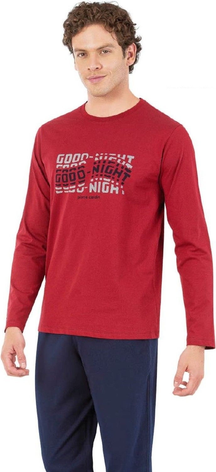 pierre cardin 6062 Men's Claret Red Long Sleeve Round Neck Pajama Set 