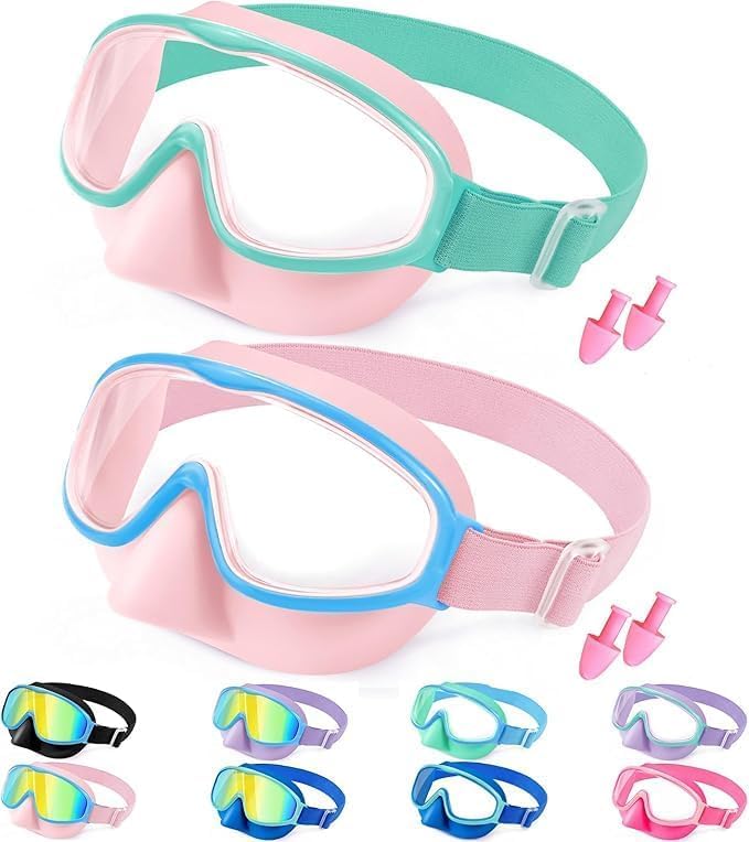 Vvinca Kids Goggles with Nose Cover Comfort Fabric Strap Kids Swim Goggles Wide View Diving Mask AntiFogUV No Leaking Swimming Goggles for 314 - Image 1