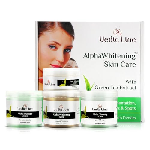 Vedic Line Alpha Whitening Skin Care Facial Kit For Glowing And Smooth Skin With Green Tea Extract To Reduce Acne And Dark Spots (Scrub, Massage Cream, Face Pack, Cream), 350Ml - Image 1