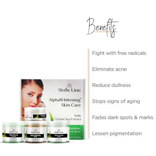 Vedic Line Alpha Whitening Skin Care Facial Kit For Glowing And Smooth Skin With Green Tea Extract To Reduce Acne And Dark Spots (Scrub, Massage Cream, Face Pack, Cream), 350Ml - Image 2