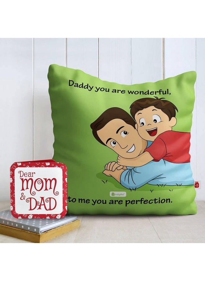 Indigifts Indigifts Soft Poly Satin Dad You are Wonderful Printed Cushion Cover with Fibre Filler (Green, 12x12 inches)  - Image 1