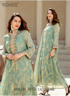 roaiss Women Luxury Stand Collar Graphic Printing Robe Maxi Dresses Exclusive Styles Modern Stylish Abaya Middle East Arabic Banquet Wedding Party Dress Women's Festival Clothing  - Image 1