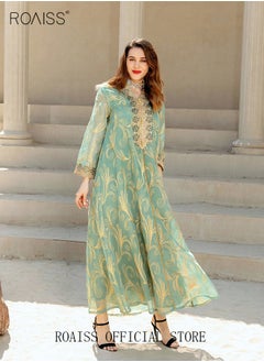 roaiss Women Luxury Stand Collar Graphic Printing Robe Maxi Dresses Exclusive Styles Modern Stylish Abaya Middle East Arabic Banquet Wedding Party Dress Women's Festival Clothing  - Image 2