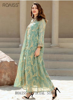 roaiss Women Luxury Stand Collar Graphic Printing Robe Maxi Dresses Exclusive Styles Modern Stylish Abaya Middle East Arabic Banquet Wedding Party Dress Women's Festival Clothing  - Image 3