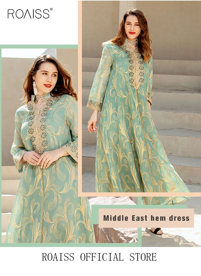 roaiss - Women Luxury Stand Collar Graphic Printing Robe Maxi Dresses Exclusive Styles Modern Stylish Abaya Middle East Arabic Banquet Wedding Party Dress Women's Festival Clothing - Image 1