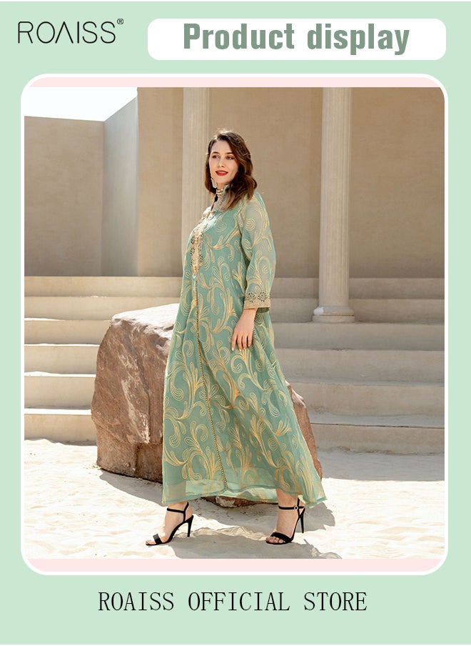 roaiss - Women Luxury Stand Collar Graphic Printing Robe Maxi Dresses Exclusive Styles Modern Stylish Abaya Middle East Arabic Banquet Wedding Party Dress Women's Festival Clothing - Image 1