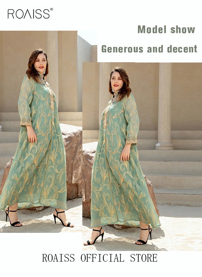 roaiss - Women Luxury Stand Collar Graphic Printing Robe Maxi Dresses Exclusive Styles Modern Stylish Abaya Middle East Arabic Banquet Wedding Party Dress Women's Festival Clothing - Image 1