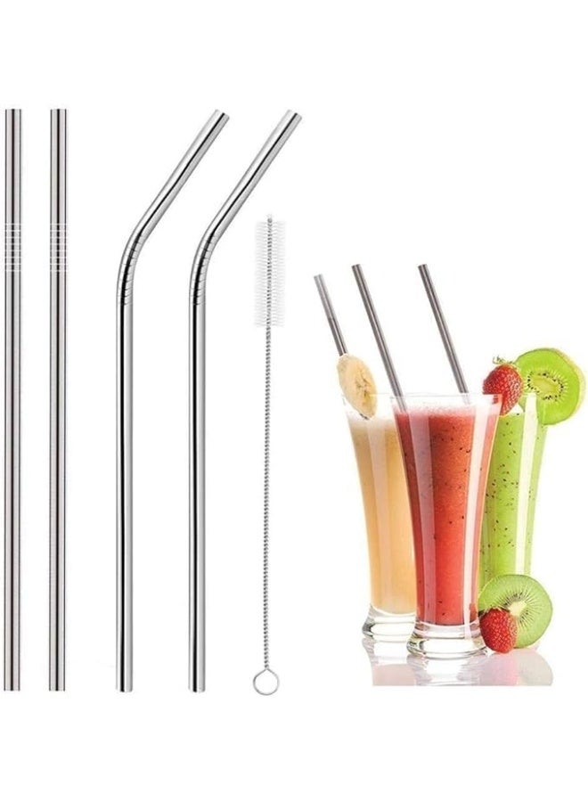 كيوشوب شفاطات شرب معدنية من كيوشوب®️ قابلة لإعادة الاستخدام 304 من الفولاذ المقاوم للصدأ، شفاطة مشروبات مستقيمة ومتينة مع فرشاة تنظيف، 5 قطع - Image 1