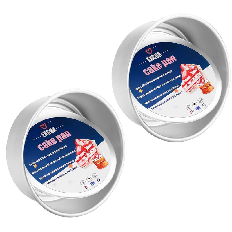 EXGOX 2 Pack 6Inch NonStick Deep Aluminum Round Cake Pan With Removable Bottom For WeddingBirthdayChristmas Cake Baking Round Cake Tin Set With Loose Base